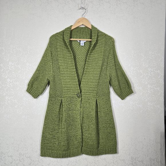 VTG Carole Little Cardigan Sweater sz XL* Green Half Sleeve 1 Button Front - Picture 14 of 14